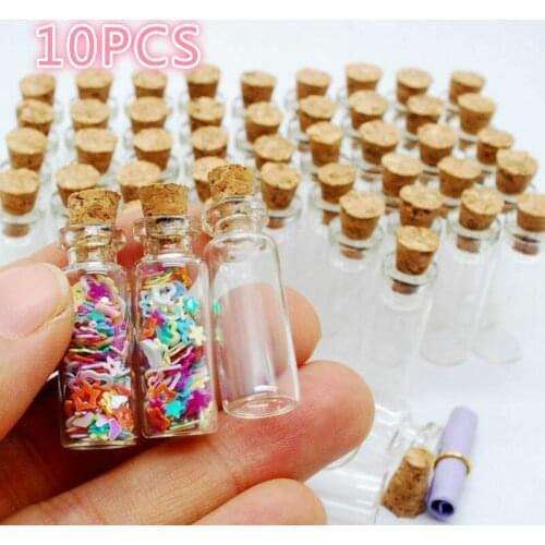 10PCS 1ml Wishing Glass Bottle with Cork Stopper Christmas Wish Bottle Transparent Glass Vial Display Bottle