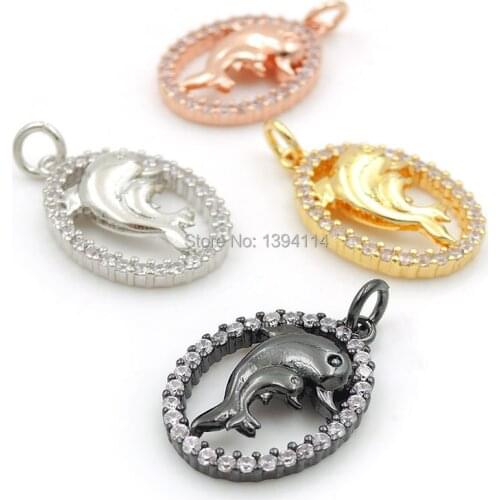 20*13*4mm Micro Pave Clear CZ Oval Of Dolphin Charms Fit For Making DIY Bracelets Or Necklaces Jewelry