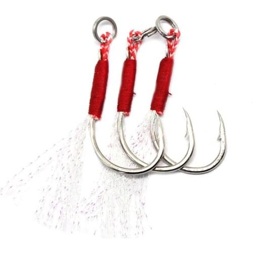 20Pcs/Lot Assist Hook Barbed Single Jig Hooks Thread Feather Pesca High Carbon Steel Short Assist Fishing Hook Slow Jigging Lure