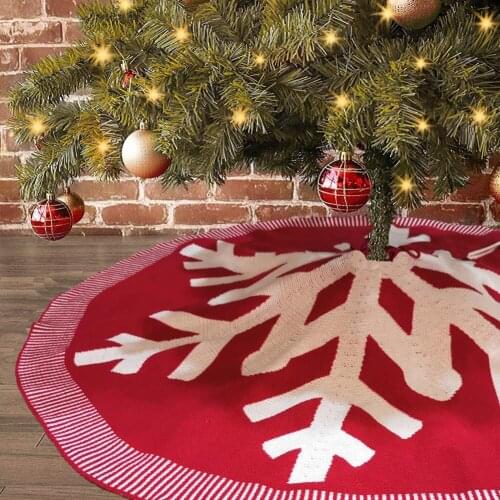 2020 Fashion Big Christmas Tree Skirt, Snowflake Print Knitted Tree Skirt Christmas Decorations, Red White 122cm party supplies