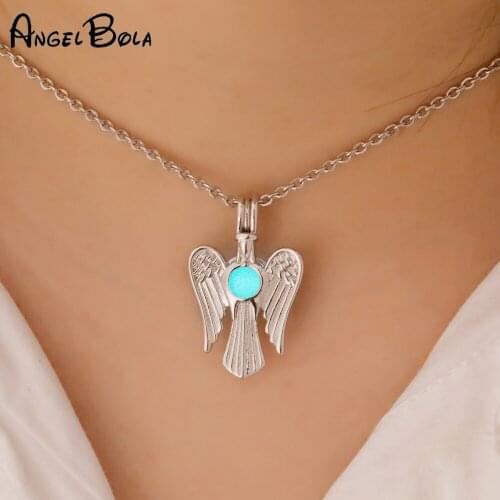 2020 Lucky Wish Eagle Luminous Pendant Angel Bola Pearl Cage Necklace Women Gift Jewelry