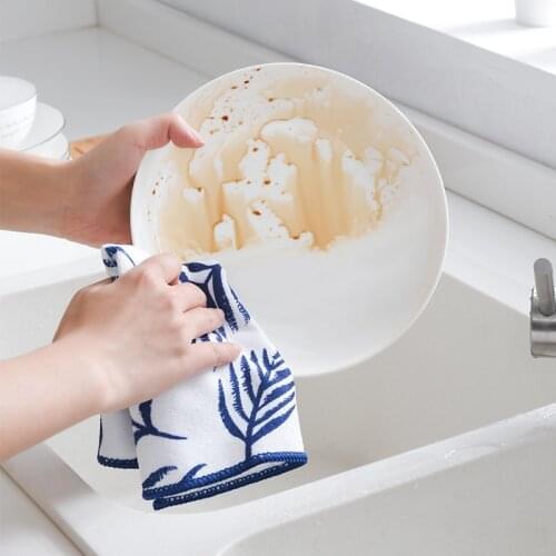Kitchen Cleaning Cloth Decontamination Dish Towel Non-linting Absorbent Cloth Sassafras Hand Towel Scouring Pad 4 Pieces