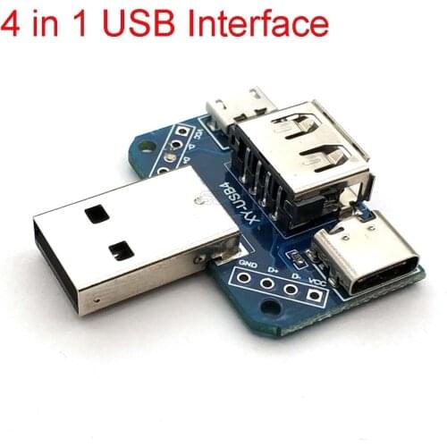 4 In 1 USB To Micro To Type-C 4P 2.54mm Connector Adapter Plate Male To Female USB Connector