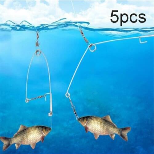 5Pcs Smart Kingfisher Stainless Steel Hook Trigger Spring Fishing Hook Setter Bait BiteTriggers the Hook CatchFish Automatically