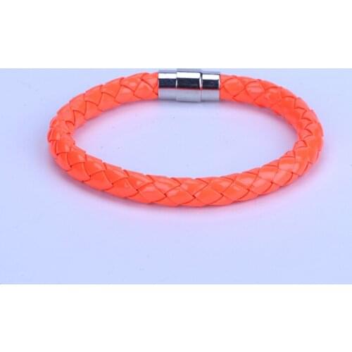 Punk 6mm Orange Yellow Pink Macrame Leather Magnetic Healing Clasp Wrap Bracelets Bangles For Man Women Unisex Couple Jewelry