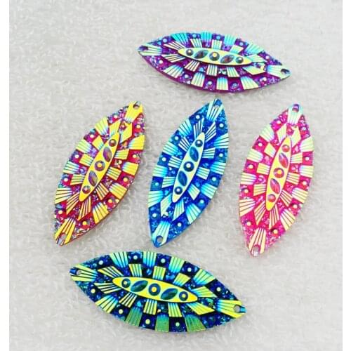 8pcs 19*49mm AB Colorful Horse eye flatback sewing 2 Hole costume Button Crystal Resin Rhinestone trim Accessories -A52