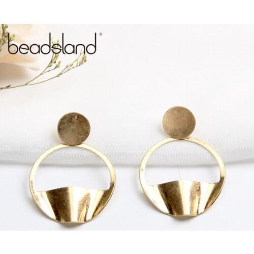 Beadsland Drop Earrings Metal Round Corrugated Deign Fashion Hiphop Rock Women Girls Dancing Party Christmas Gift 39315