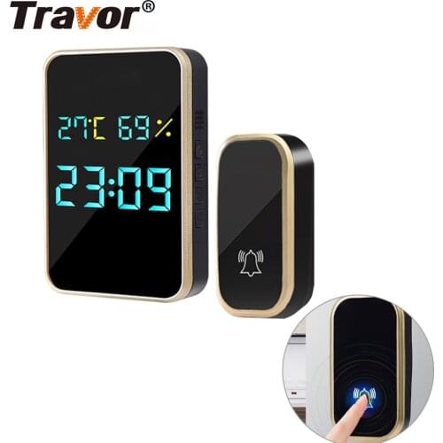 Wireless Waterproof Doorbell Smart Calling Bell Home Security Chime Intelligent Doorbell with Temperature Humidity Time View