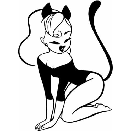 Fuzhen Boutique Decals Exterior Accessories Car Sticker Cat Woman Cute Cat Funny Panther Window Decal Black/White KK