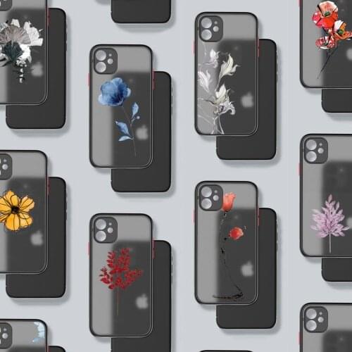 Watercolor flowers gold leaves Phone Case For iphone 12 11 8 7 plus mini x xs xr pro max matte transparent cover