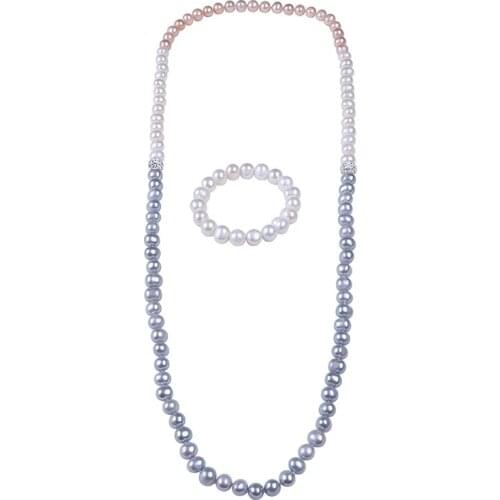 Daking Long 36" 8.5-9.5mm China AAA Freshwater Pearl Necklace Potato Pearl Beads Necklace Bracelet For womens gift jewelry set