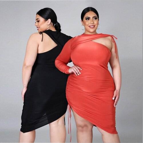 Womens Plus Size Sexy Ruffle Dresses Elegant One Shoulder Backless Evening Long Sleeves Asymmetrical Dress