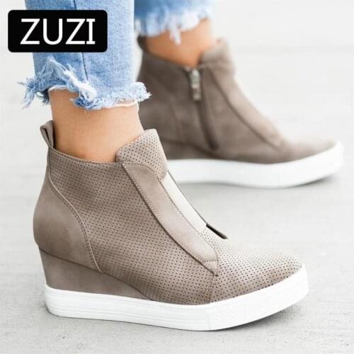 ZUZI 2021 Womens Wedge Sneaker Vulcanize Shoes Fashion Zip Leopard Increase Within Zapatos De Mujer New Fashion for Girl
