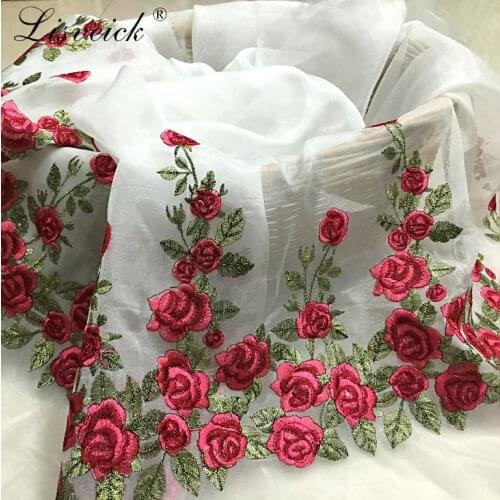 1meter New three-dimensional organza rose embroidered lace fabric diy dress skirt tutu fabric