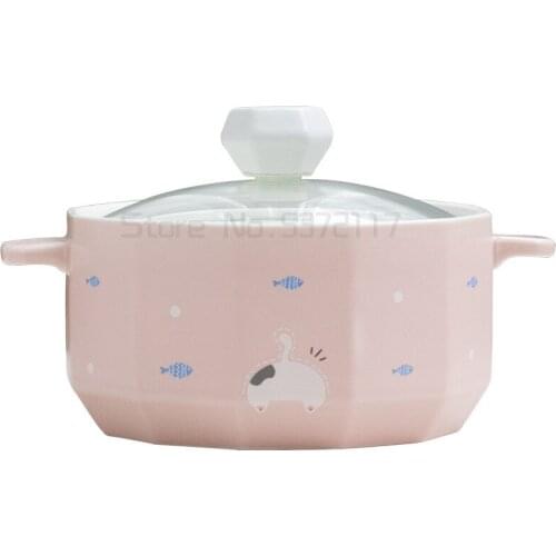 Nordic Instant Noodles Ceramics Bowl With Lid Kawaii Panda Cat Rabbit Pattern Soup Salad Container Home Kitchen Accessories