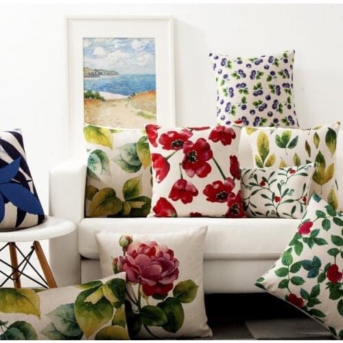 Colorful Green Pillows Covers Red Vintage Blue Floral Pillow Case Cushion Cover Linen Cotton Decorative pillows Covers For sofa