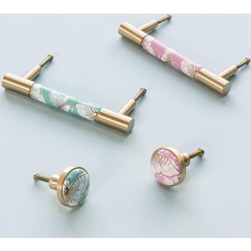 Nordic Creative American Gold Butterfly Ceramic Handle Drawer Wardrobe Cabinet Door Small Brass Handle Round Single Hole