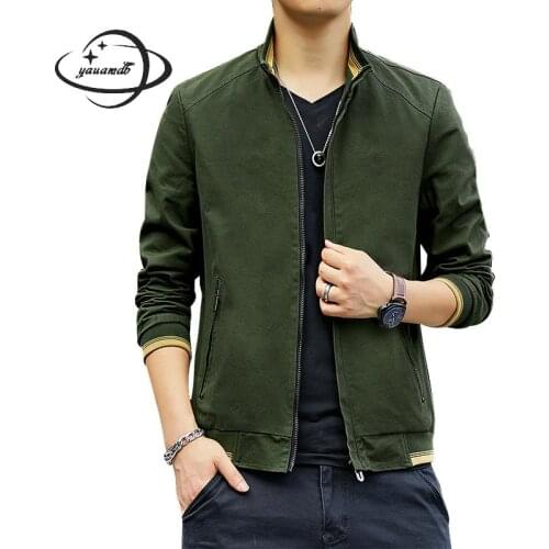 Mens jackets spring autumn male coats clothing Stand collar Zipper Rib Sleeve Pure cotton Washed man outerwear clothes h61