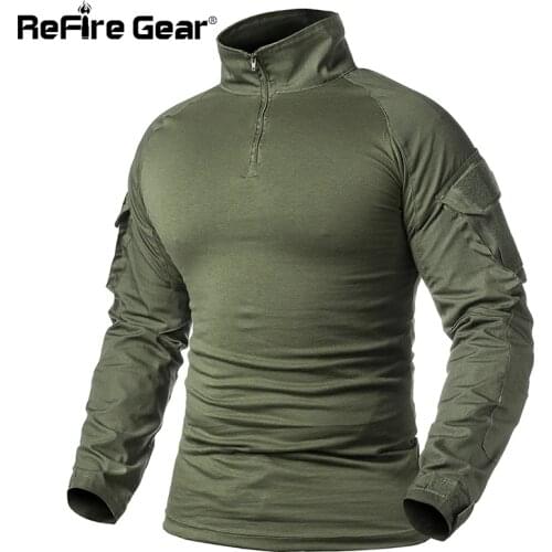 ReFire Gear Men Military Tactical T-shirt Long Sleeve SWAT Soldiers Combat T Shirt Airsoft Clothes Mans Camouflage Army Shirts