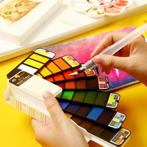 Profession 18/25/33/42 Colors travel Watercolor Paint Set With Water Brush Portable Water Color Pigment for Beginner Drawing