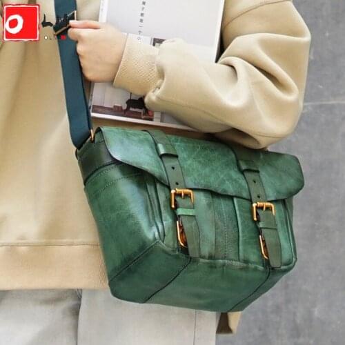OLN luxury designer women england style messenger bag vintage vegetable tanned leather large capacity female shoulder crossbody