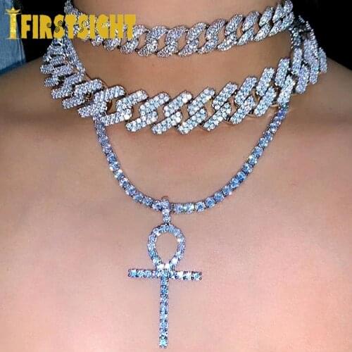 New Cross Pendant Necklace Gold Silver Color Iced Out Micro Pave CZ Choker Hip Hop Fashion Delicate Jewelry Gift For Women