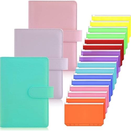 A6 Binder Cover with 24 Pieces 6 Holes Binder Zipper Pockets, Notebook Binder Budget Planner for Office School