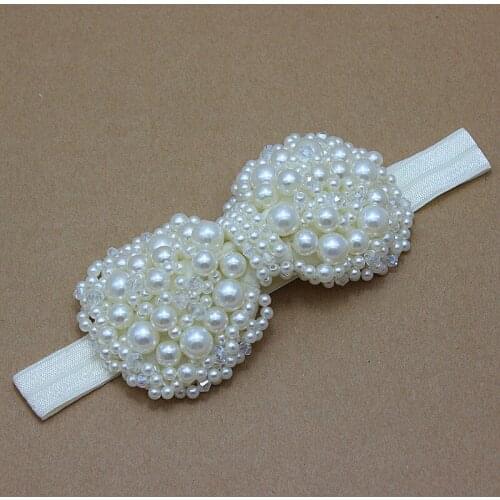 Ivory Bows Headband wedding Pearl and Rhinestone Bowknot hairband kids Bridal headwear Hair Accessories 120pcs