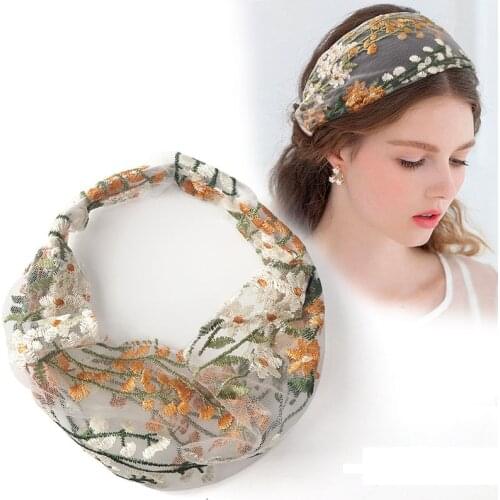 Ruoshui Summer Woman Elegant Lace Hairband Floral Headband Turban Women Headwear Hair Accessories Girls Bezel Fashion Bandana
