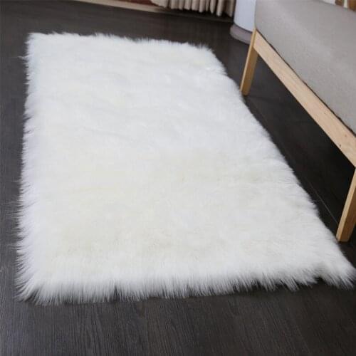 Rectangle Fur Rug Chair Bedside Sofa Long Plush Blanket Artificial Sheepskin Wool Iiving Room Bedroom Carpet Faux Wool Soft Pad