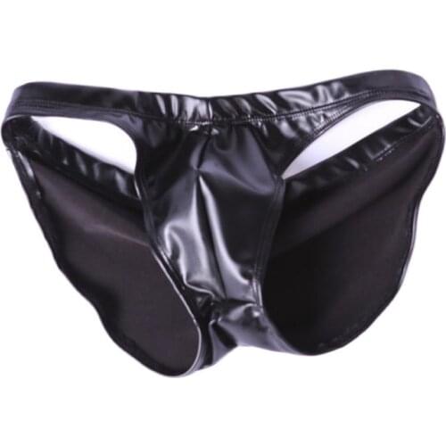 Plus Size Faux Oil Latex PU Leather Convex Pouch Briefs Men Underwear Bikini Calzoncillos Hombre Calcinha Panties Lingerie Braga