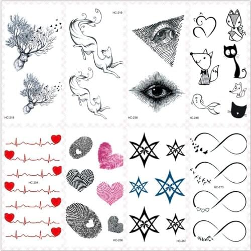 Rocooart Small Tattoo Fox Elks Fake Tattoo Hearts Taty Body Art Waterproof Temporary Tattoo Stickers For Women Tatuajes Tatouage