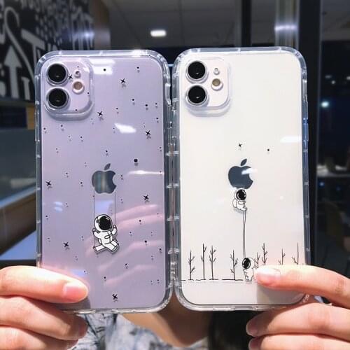 Cartoon Cute Astronaut Star Space Phone Case for IPhone 11 12 Pro Max XS XR X 12 Mini 7 8 Plus Clear Soft Shockproof Cover Coque