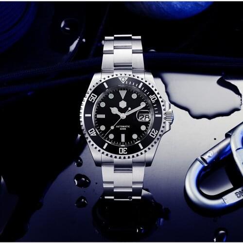 San Martin Diver Water Ghost MOP - Mens Automatic Mechanical Watch, 60Bar Helium Device, Luxury Sapphire SN084-G