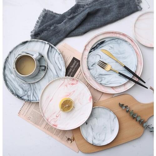 Nordic Phnom Penh Marble Ceramic Plate Pasta Steak Western Tableware Home Dim Sum Plate Dinner Plate Flat Plate