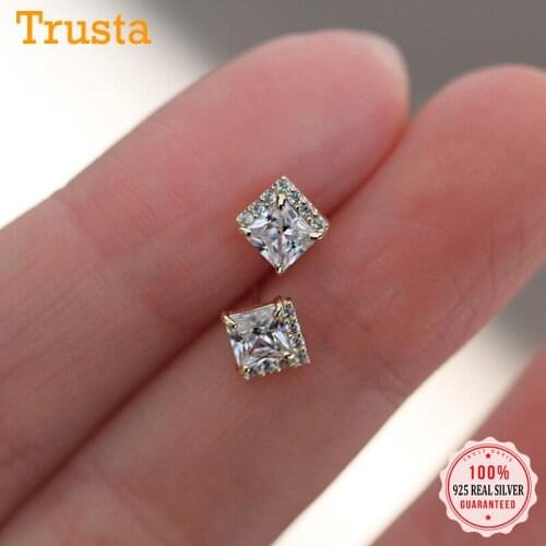 TrustDavis Genuine 925 Sterling Silver Fashion Womens Jewelry Square Dazzling CZ Stud Earring Gift For Girls Kids Lady DA2136