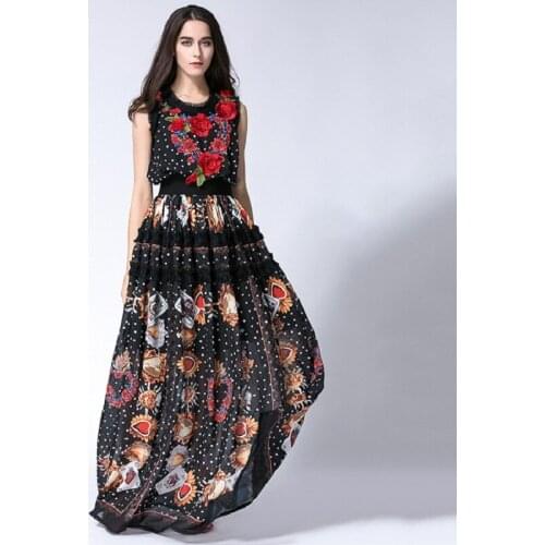 Spring 2021 NEW Summer Slim long Dress runway women Clothing Embroidery Lace party dress Print Floor Length Retro flower dresses