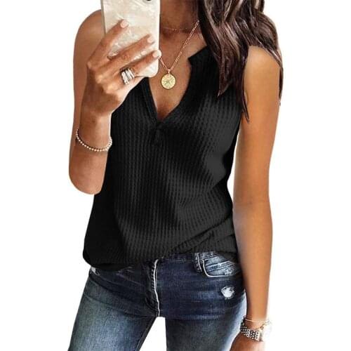 Knitted Ladies T-shirt Spring And Summer Fashion Sleeveless V-neck Explosion Tops Solid Color Trend Home Basic Female T-shirt