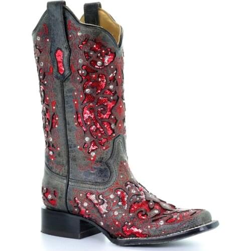 Women Sequin Inlay Western Boots-square Toe