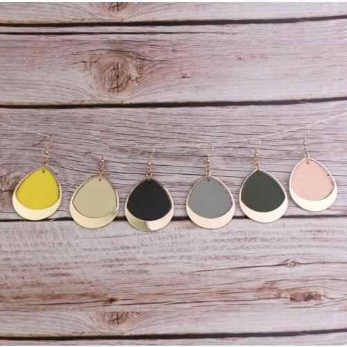 ZWPON Cutout Gold Teadrop Lapped Genuine Leather Teardrop Earrings for Women 2019 Fashion Leather Jewelry Wholesale