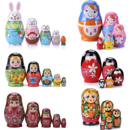 1 Set Nesting Dolls Girls Color Painted Russian Matryoshka Doll Handmade Crafts