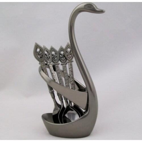 1Set Creative Stainless Steel Swan Dinnerware With Diamond Salad Fruit Fork Western Tableware Kitchen Kids Cutlery Set KV 044