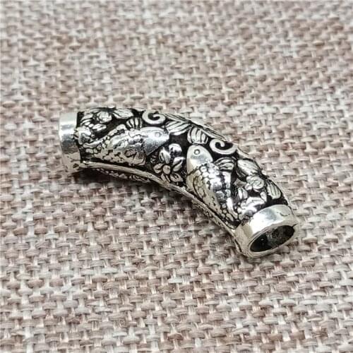 925 Sterling Silver Couple Fish Lotus Tube Bead Large Hole 5mm for Bracelet Necklace