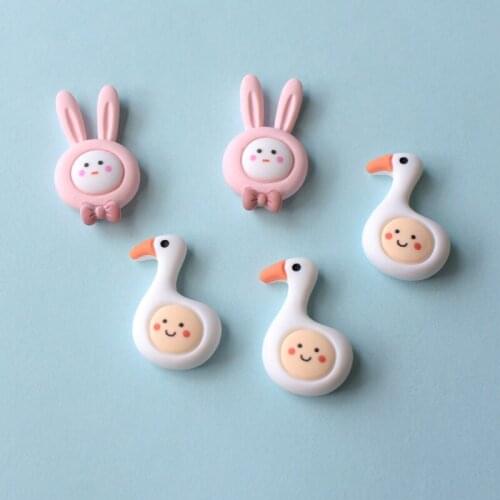 20pcs Cartoon Animals Flatback Resin Cabochon Kawaii Goose Rabbit Scrapbooking Craft DIY Hair Bows Center Accessories