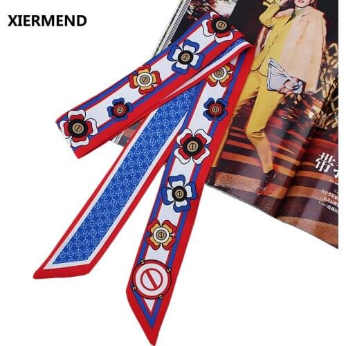 2018 ,120cm*5 lengthened double-sided classic flower simulation silk small narrow long scarf tied hair band head skinny scarves