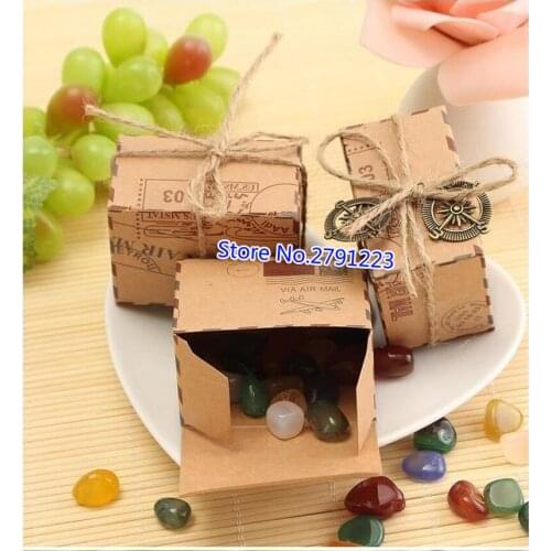 50PCS New Design Map & Compass Box Wedding Candy Box Chocolate Packing Box Gift Box Wedding Favors and Gifts Bag Party Supplies
