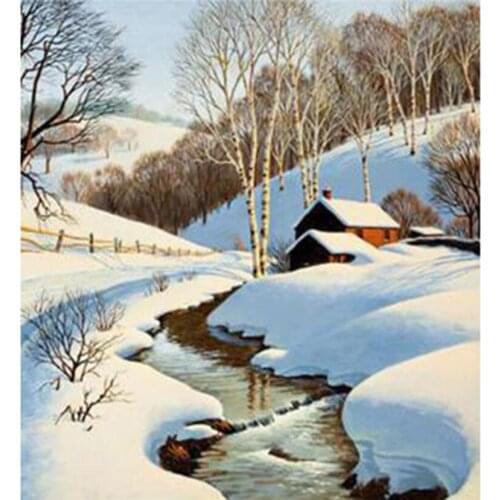 5D DIY Diamond Painting Square/Round Diamond Landscape Painting Snow Scenery Creek Picture Cross Stitch Embroidery Decor WG3000