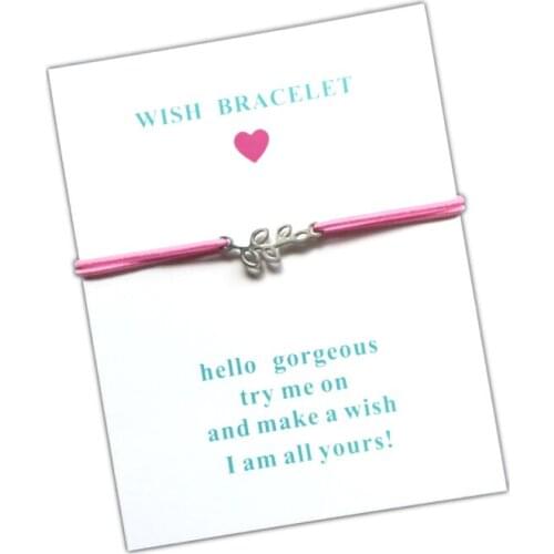 Wish Bracelet Leaf Stainless Steel Charm Adjustable Cord Lucky Bracelet For Men Women