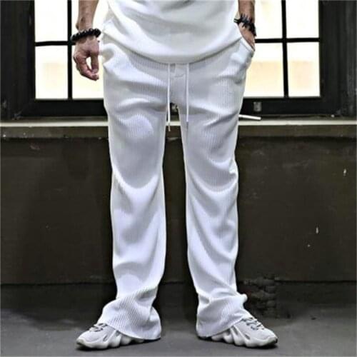 Mens new pure color pleated high elastic loose fashion casual pants 2021 summer fashion straight sports pants