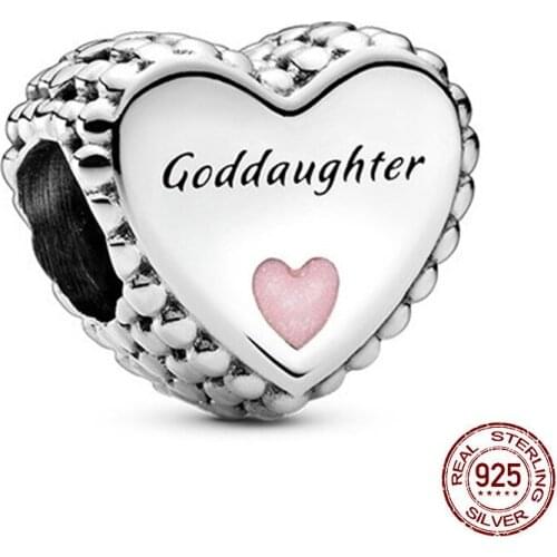 New 925 Sterling Letter Goddaughter Love Heart Charm Fit Original Pandora Charm Bracelets Necklace For Women DIY Jewelry